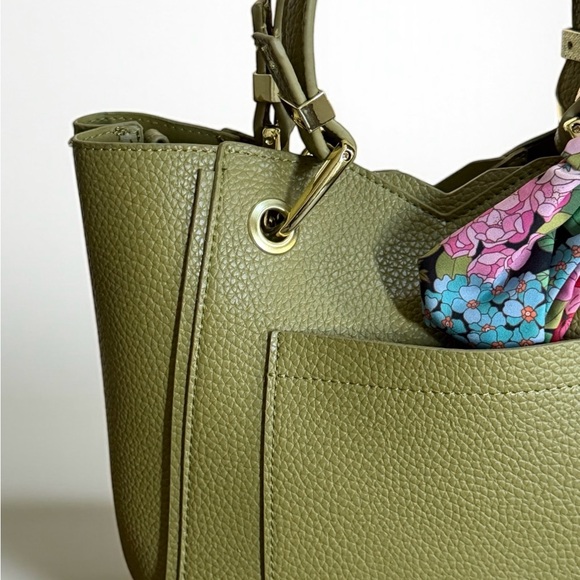 NWT Steve Madden Olive Faux Leather Satchel Mini Tote Crossbody with Scarf! NEW! - Picture 6 of 16